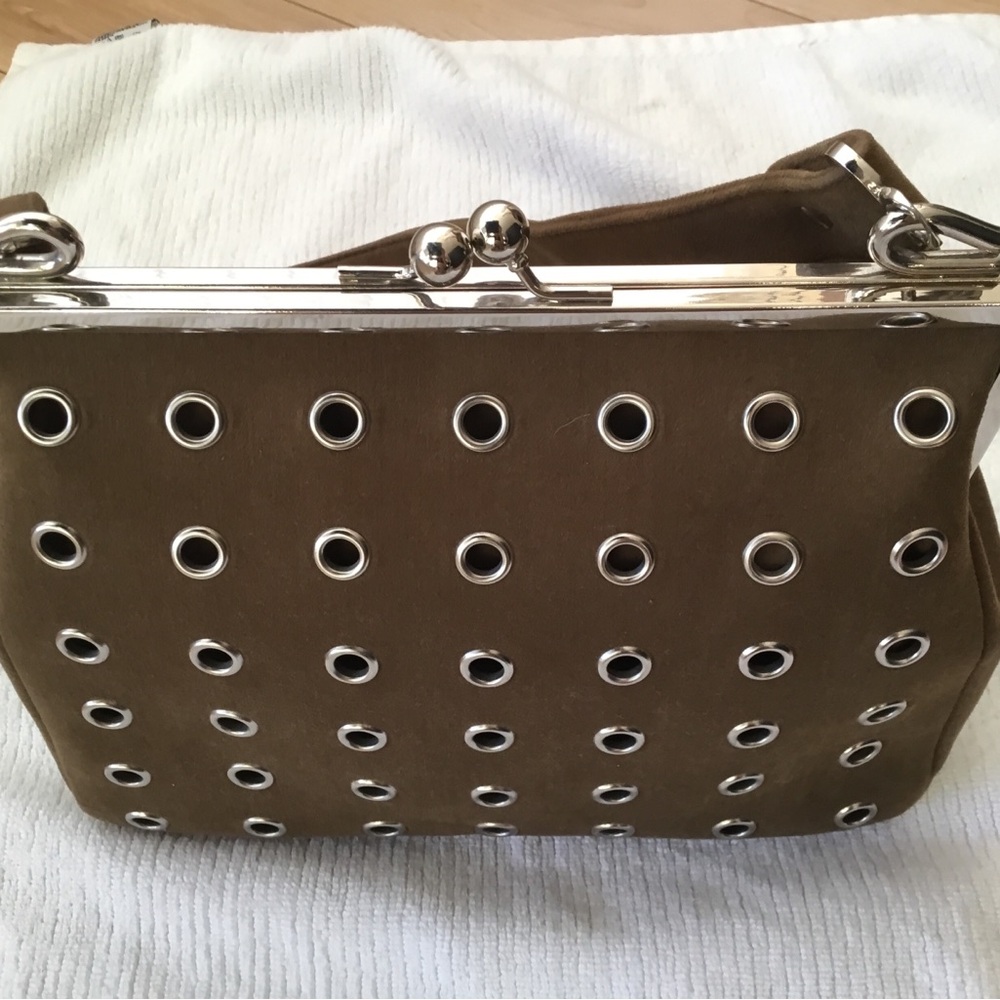 Banana Republic Olive Brown Grommet Shoulder Bag with Silver Frame